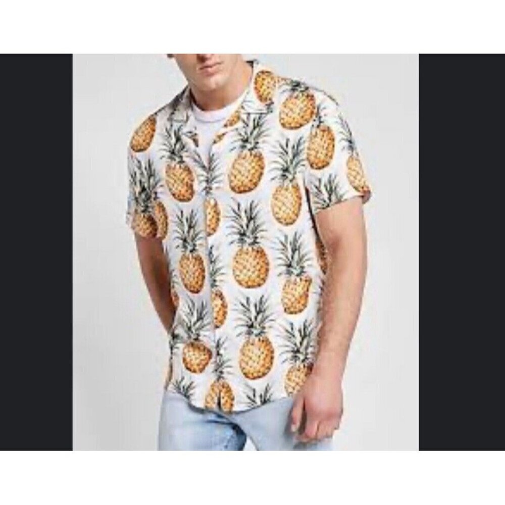 Express Pineapple Novelty Print Shirt Short Sleeve Button-Down Camp Size‎ M